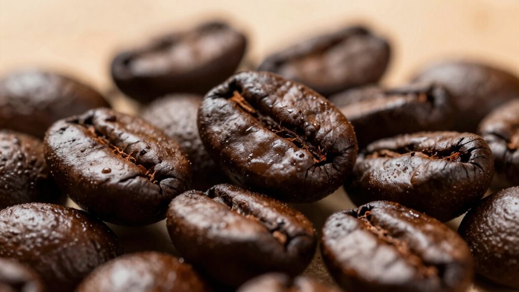fresh beans with oily sheen