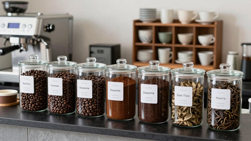 organized labeled coffee station