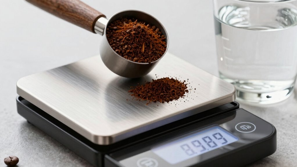 weighing coffee and water