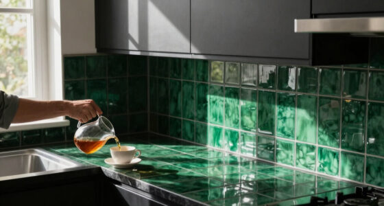 Black, Bold Cabinets And Dramatic Green Tiles Refresh This 2000S Kitchen